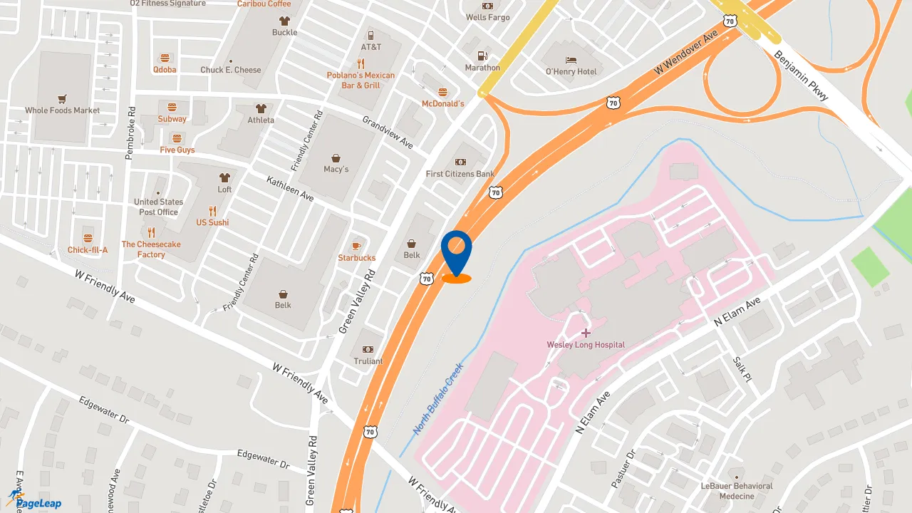 https://pageleap.com map showing location of Meineke Car Care Center in Greensboro.