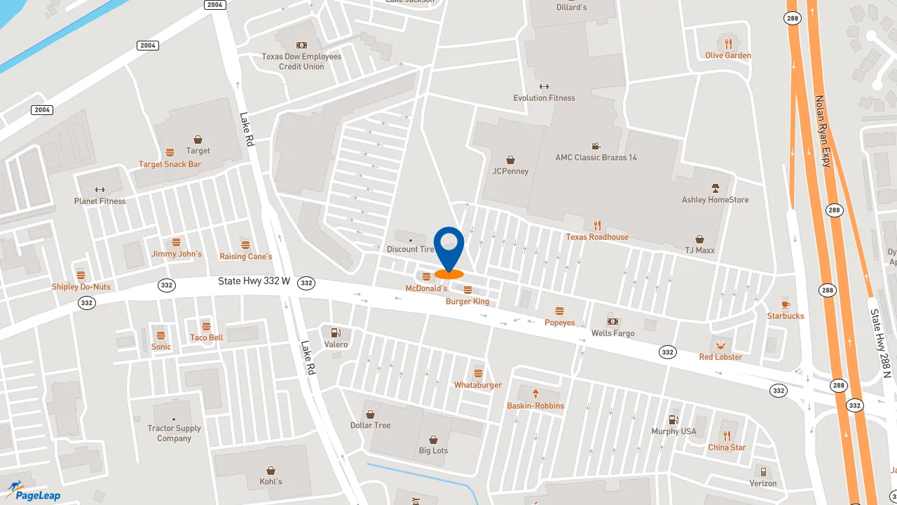 https://pageleap.com map showing location of Midas in Lake Jackson.
