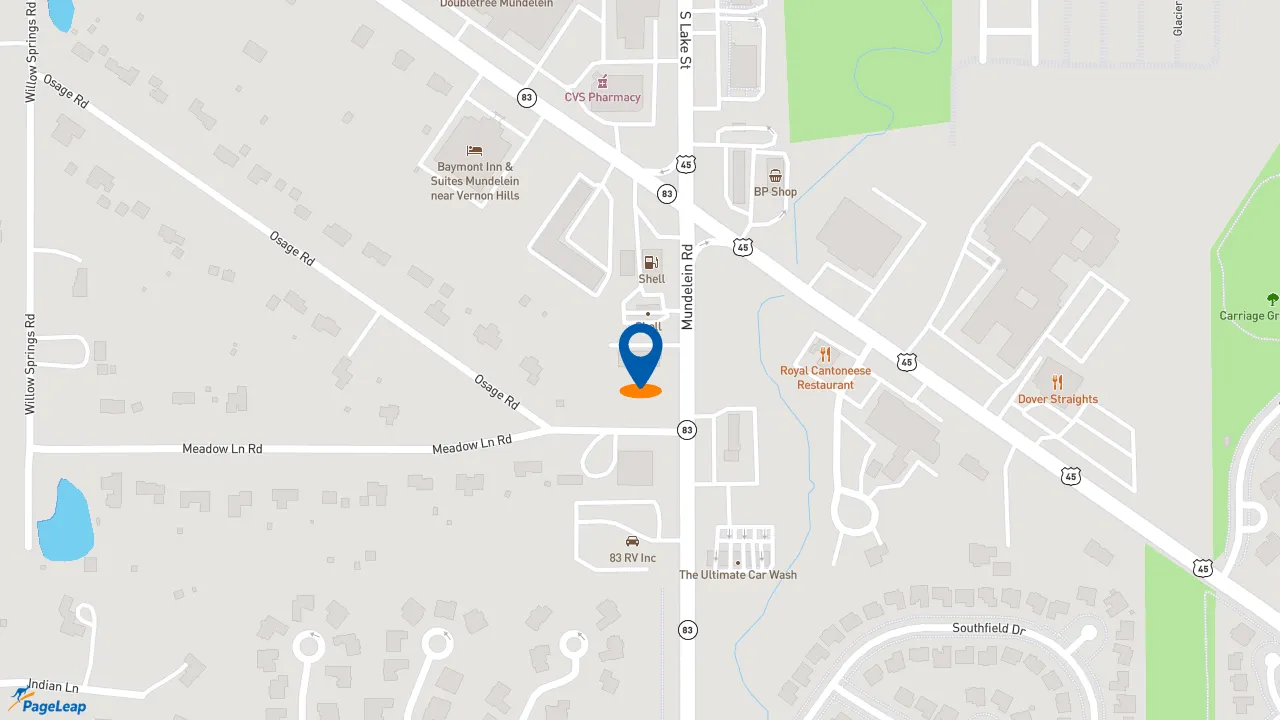 https://pageleap.com map showing location of Midas in Mundelein.