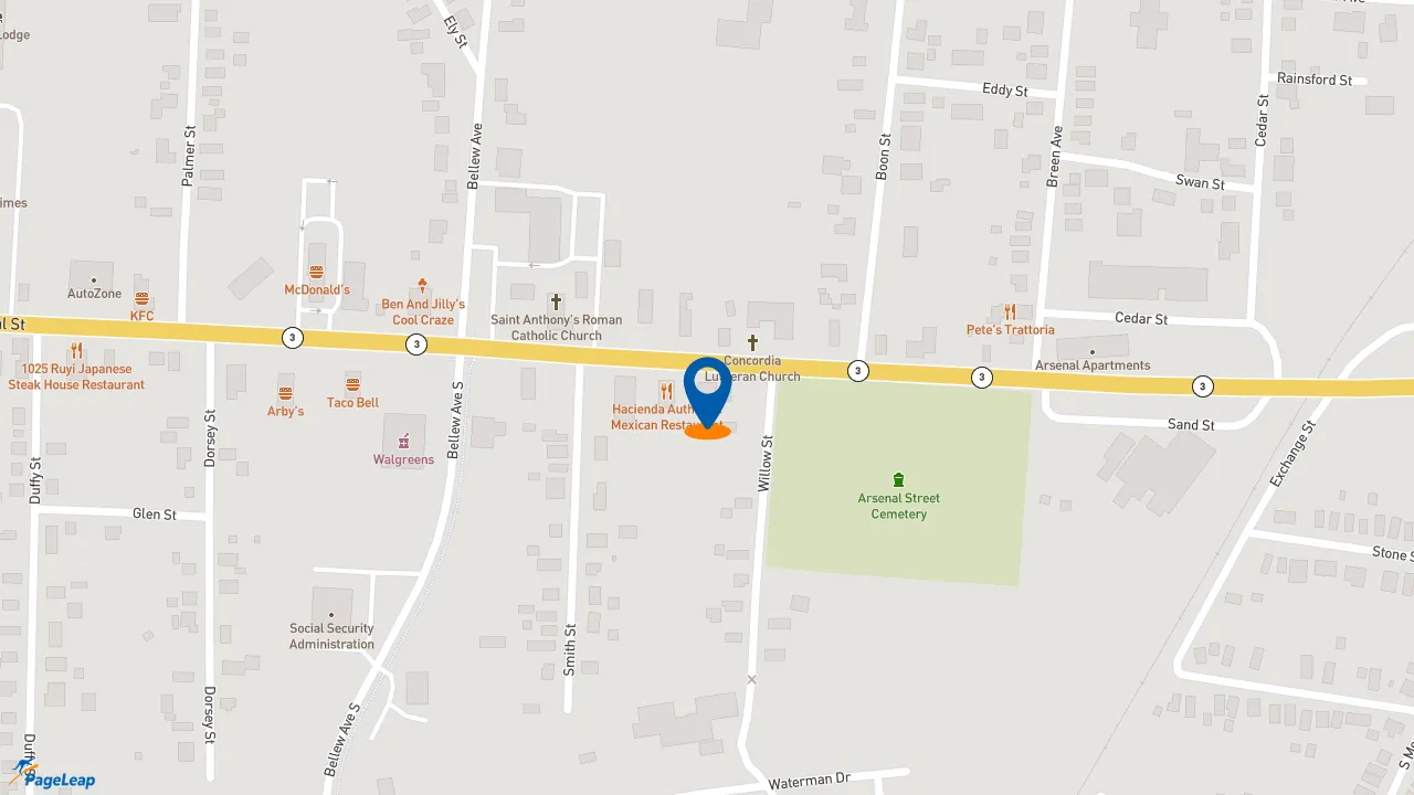 https://pageleap.com map showing location of Midas Auto Service in Watertown.