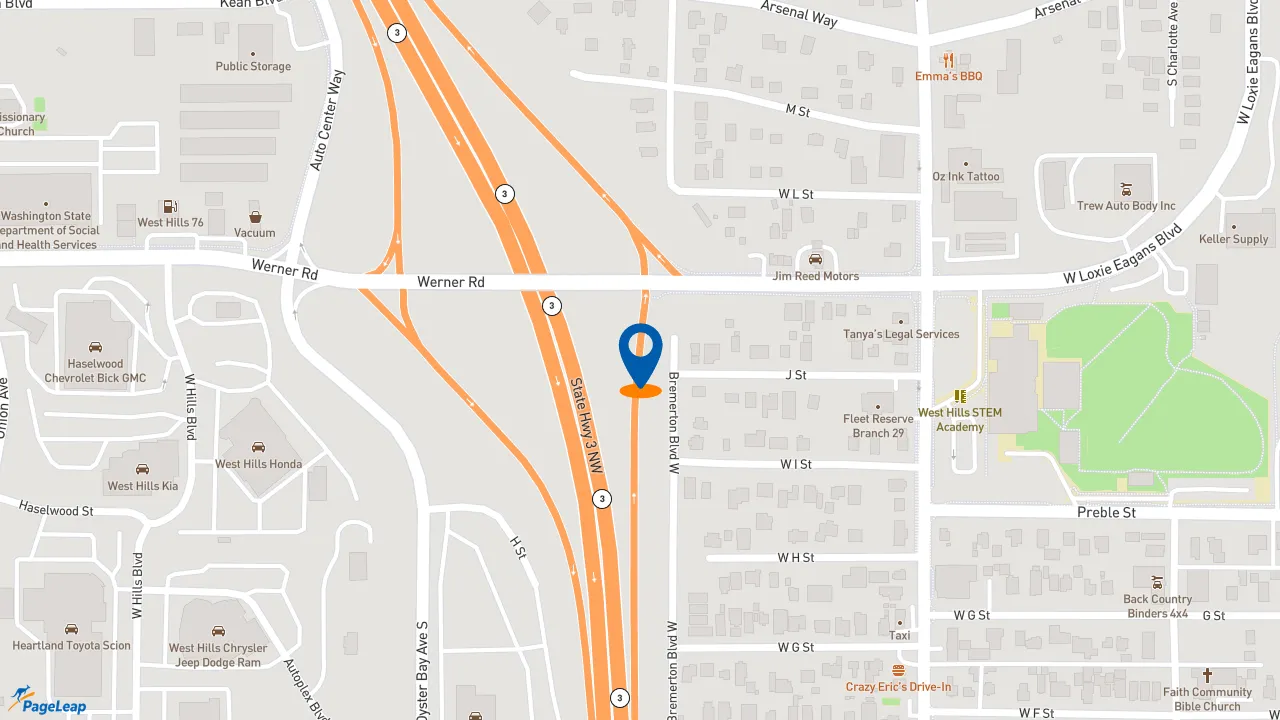https://pageleap.com map showing location of Midas in Bremerton.
