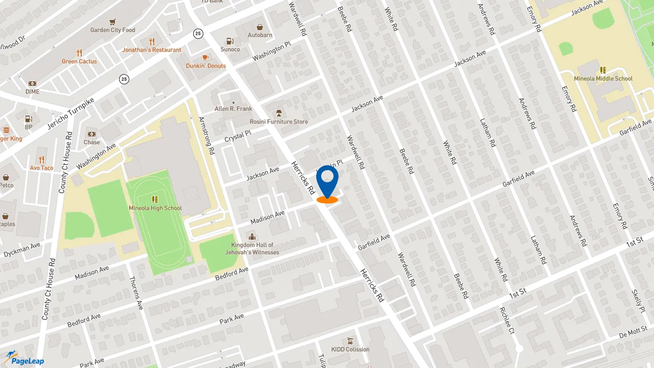 https://pageleap.com map showing location of Midas in Mineola.
