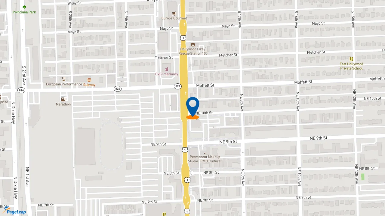 https://pageleap.com map showing location of Midas in Hallandale Beach.