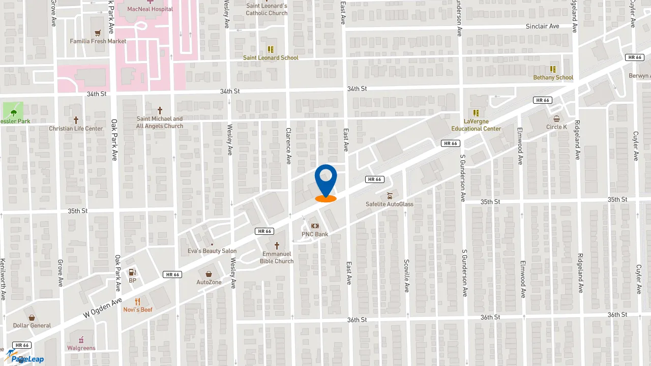 https://pageleap.com map showing location of Midas in Berwyn.