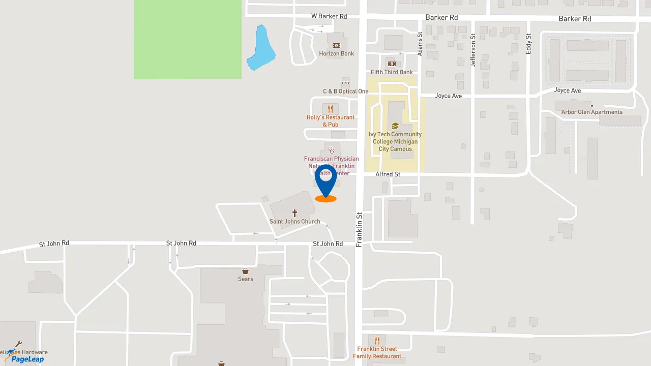 https://pageleap.com map showing location of Midas on S Franklin St in Michigan City.