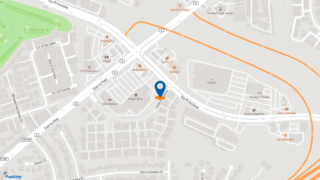 https://pageleap.com map showing location of Midas in Santa Clarita.