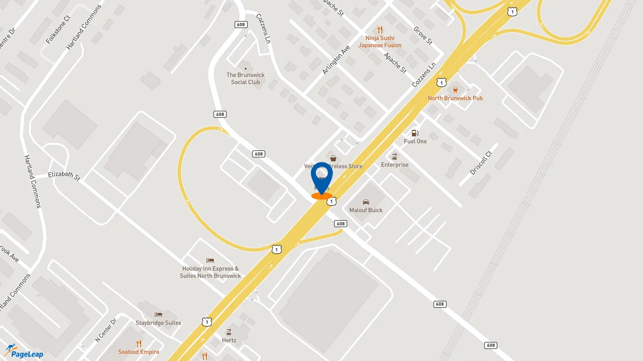 https://pageleap.com map showing location of Midas in North Brunswick Township.