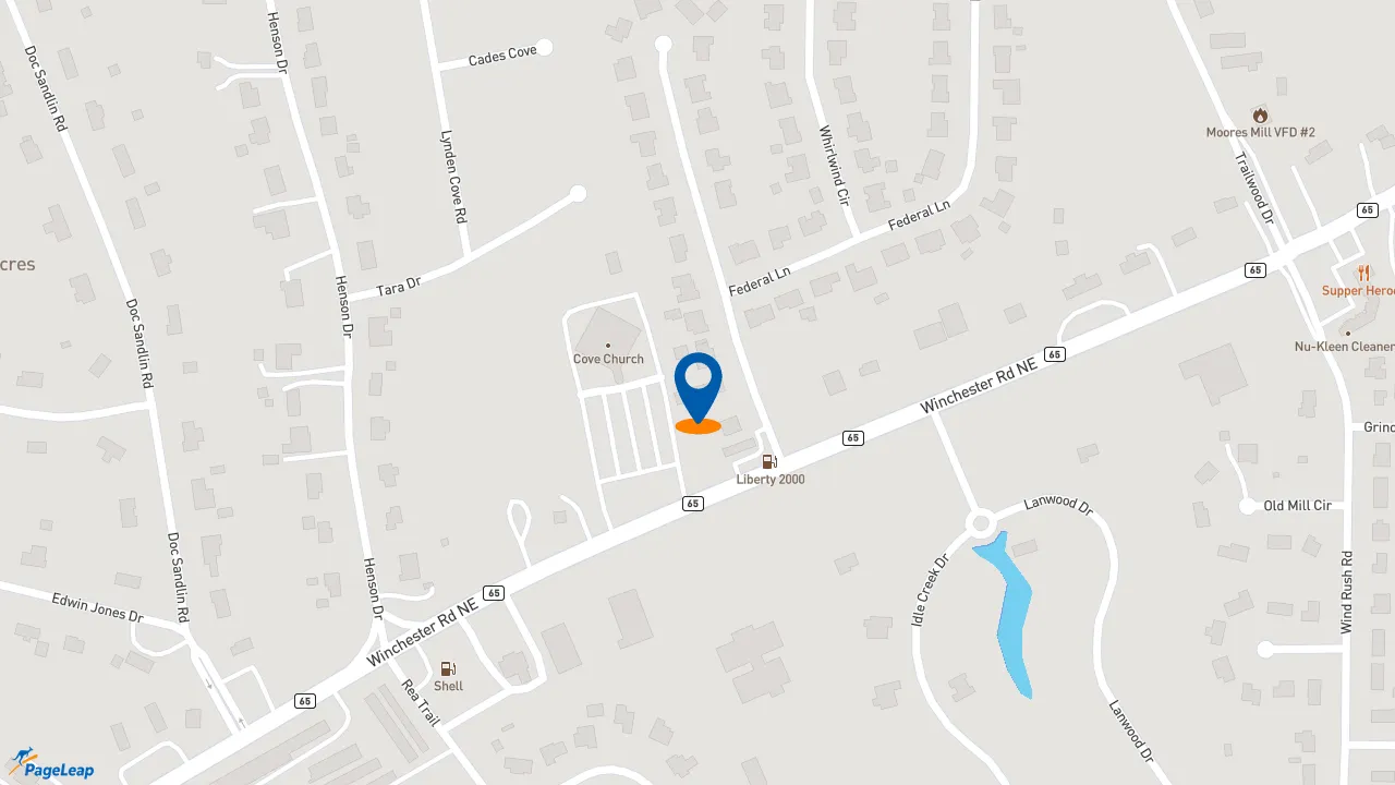 https://pageleap.com map showing location of Midas in Huntsville.