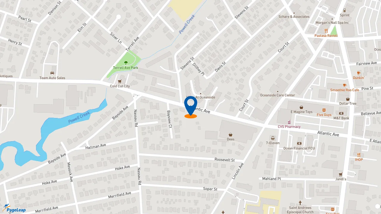 https://pageleap.com map showing location of Moe&#039;s Southwest Grill in Oceanside.