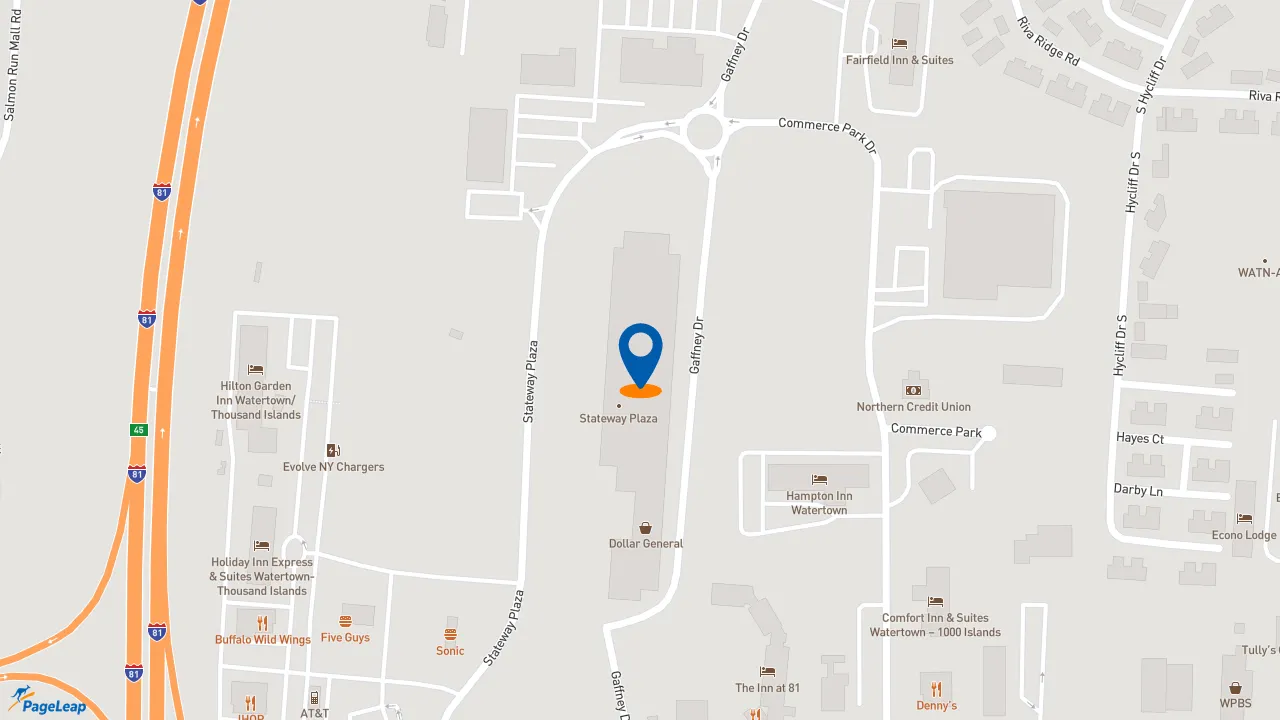 https://pageleap.com map showing location of Moe&#039;s Southwest Grill in Watertown.