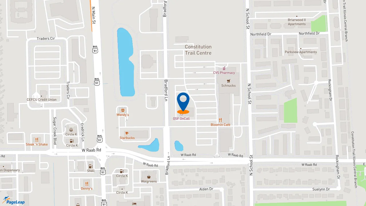 https://pageleap.com map showing location of Moe&#039;s Southwest Grill in Normal.