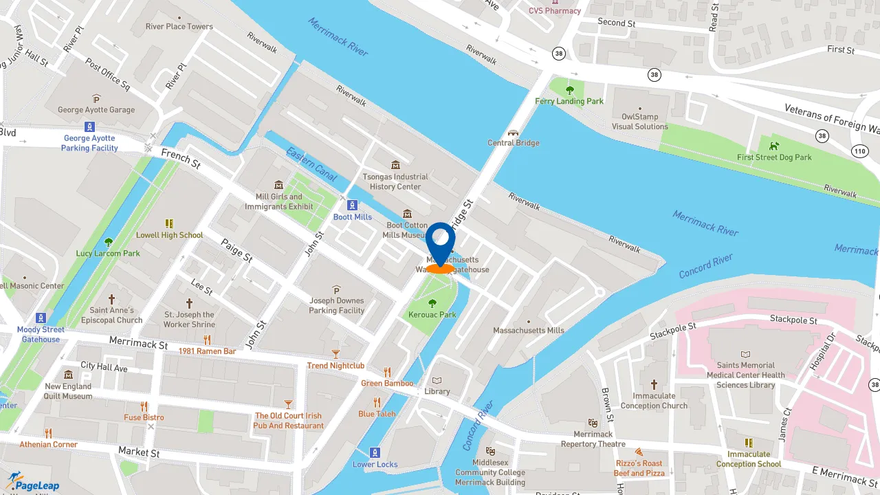 https://pageleap.com map showing location of Moe&#039;s Southwest Grill in Lowell.