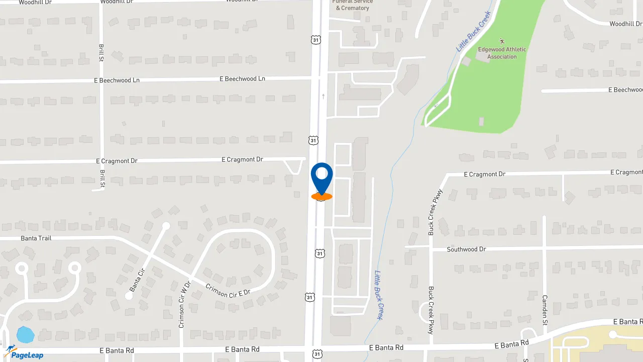 https://pageleap.com map showing location of Moe&#039;s Southwest Grill - Closed in Indianapolis.