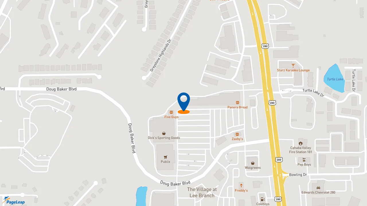 https://pageleap.com map showing location of Moe&#039;s Southwest Grill in Birmingham.