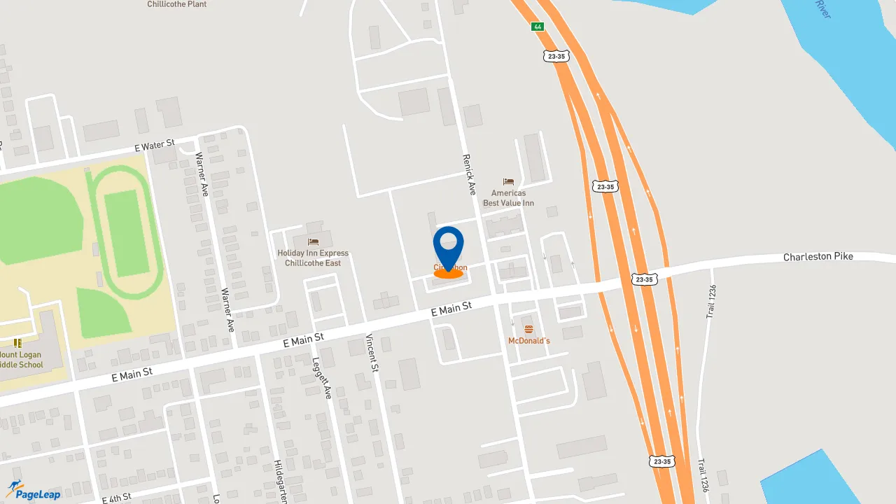 https://pageleap.com map showing location of Moe&#039;s Southwest Grill in Chillicothe.