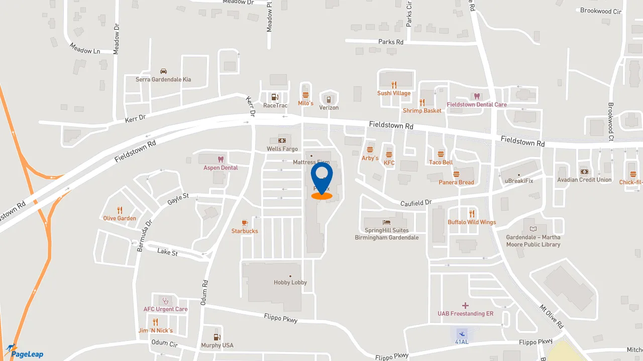 https://pageleap.com map showing location of Moe&#039;s Southwest Grill in Gardendale.
