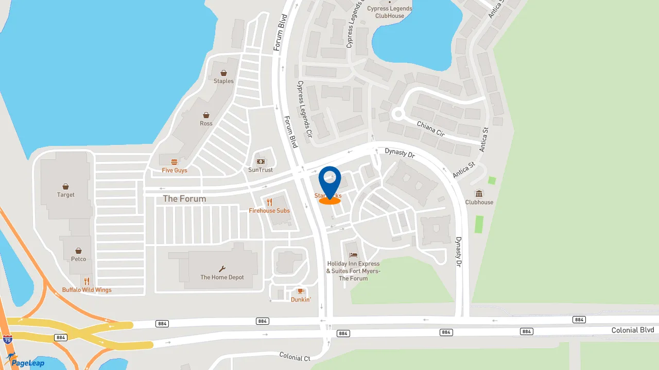 https://pageleap.com map showing location of Moe&#039;s Southwest Grill in Fort Myers.