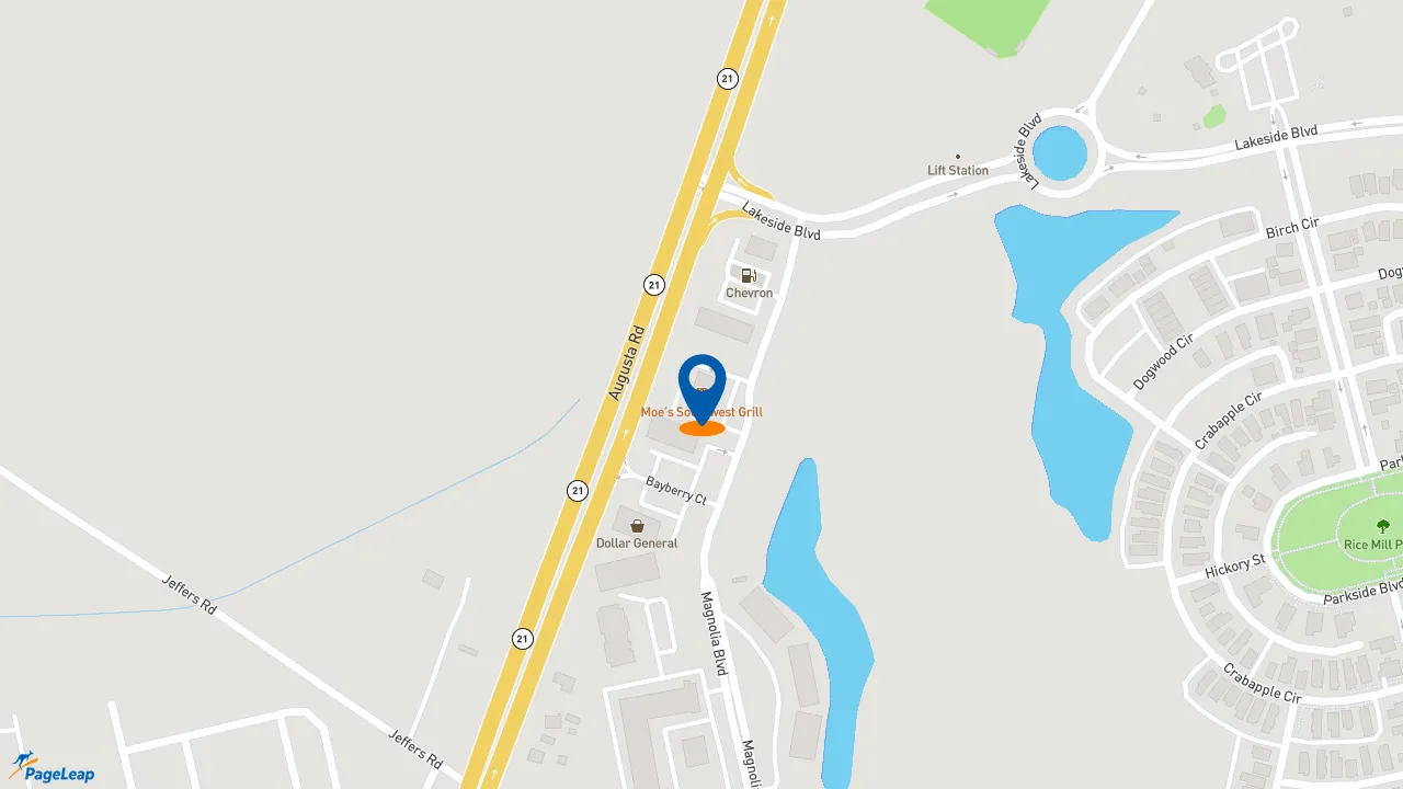 https://pageleap.com map showing location of Moe&#039;s Southwest Grill in Port Wentworth.