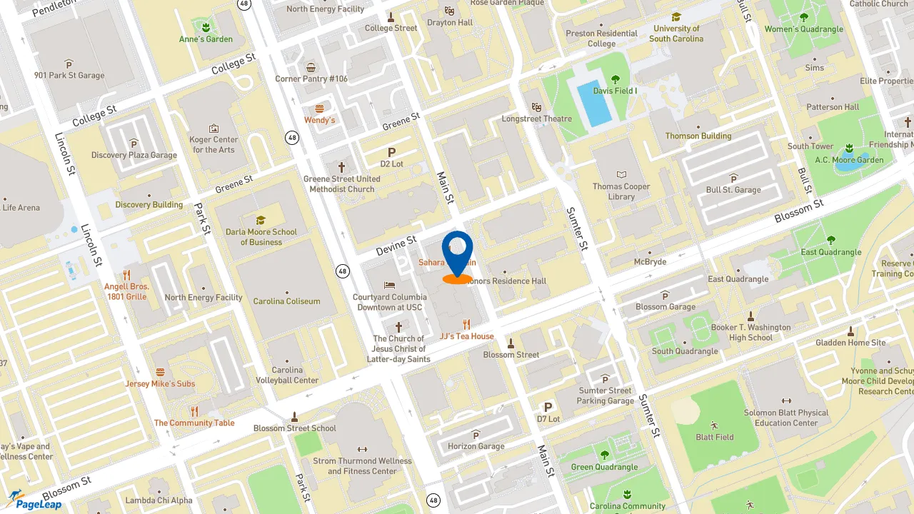https://pageleap.com map showing location of Moe&#039;s Southwest Grill in Columbia.