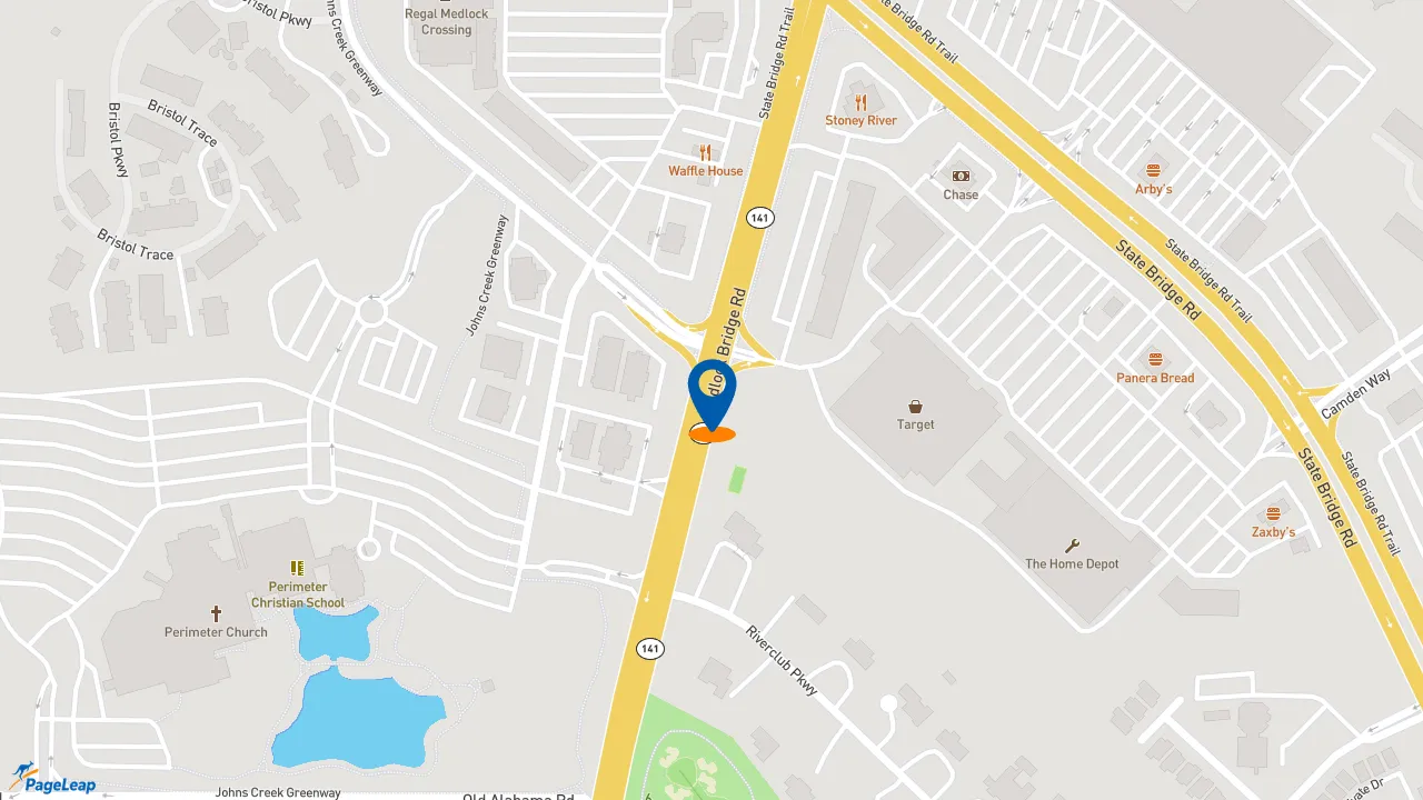 https://pageleap.com map showing location of Moe&#039;s Southwest Grill in Johns Creek.