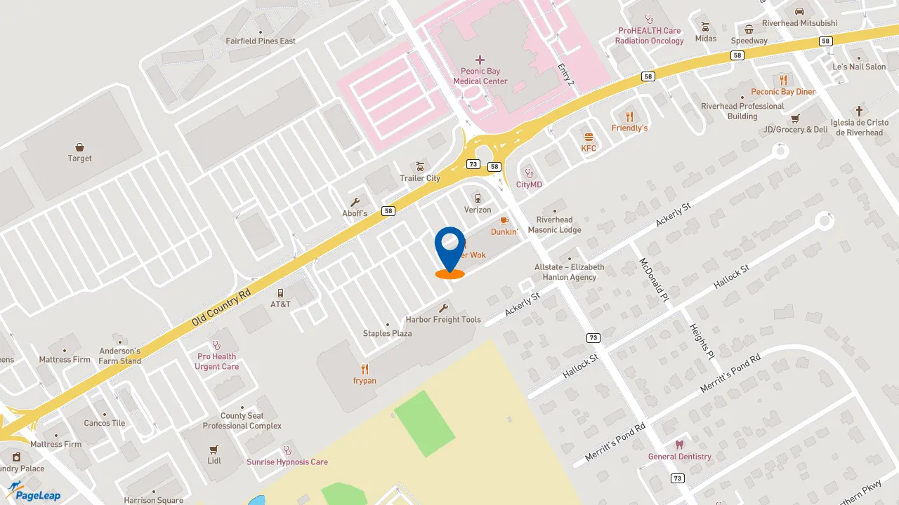 https://pageleap.com map showing location of Moe&#039;s Southwest Grill in Riverhead.