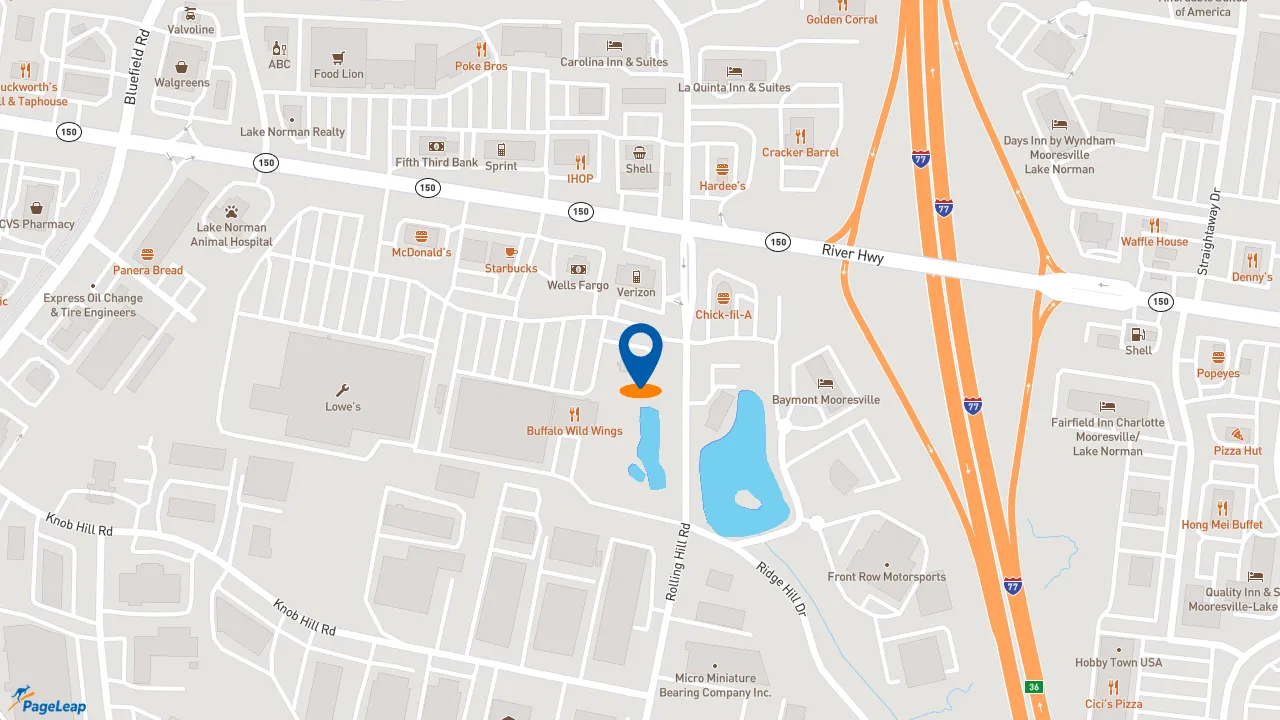 https://pageleap.com map showing location of Moe&#039;s Southwest Grill in Mooresville.