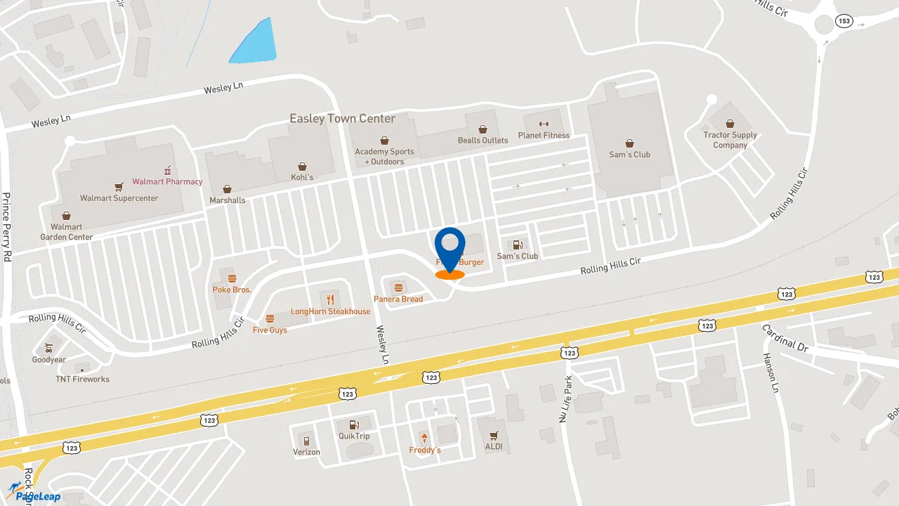 https://pageleap.com map showing location of Moe&#039;s Southwest Grill in Easley.
