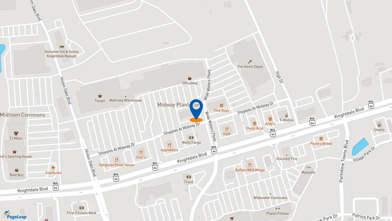 https://pageleap.com map showing location of Moe&#039;s Southwest Grill in Knightdale.