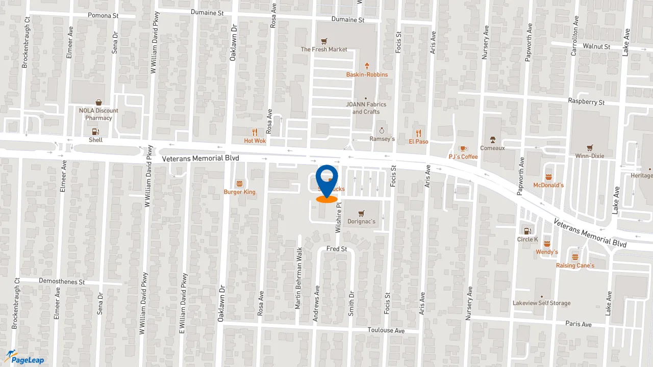 https://pageleap.com map showing location of Moe&#039;s Southwest Grill in Metairie.