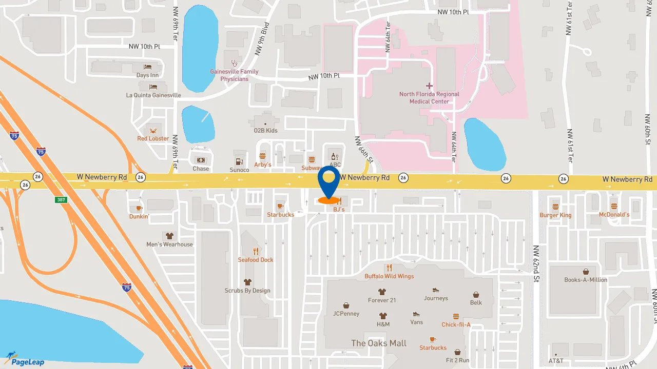 https://pageleap.com map showing location of Moe&#039;s Southwest Grill in Gainesville.