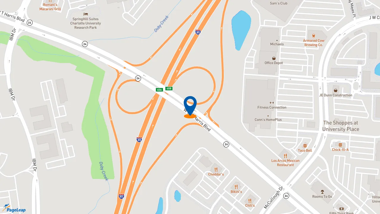 https://pageleap.com map showing location of Moe&#039;s Southwest Grill in Charlotte.