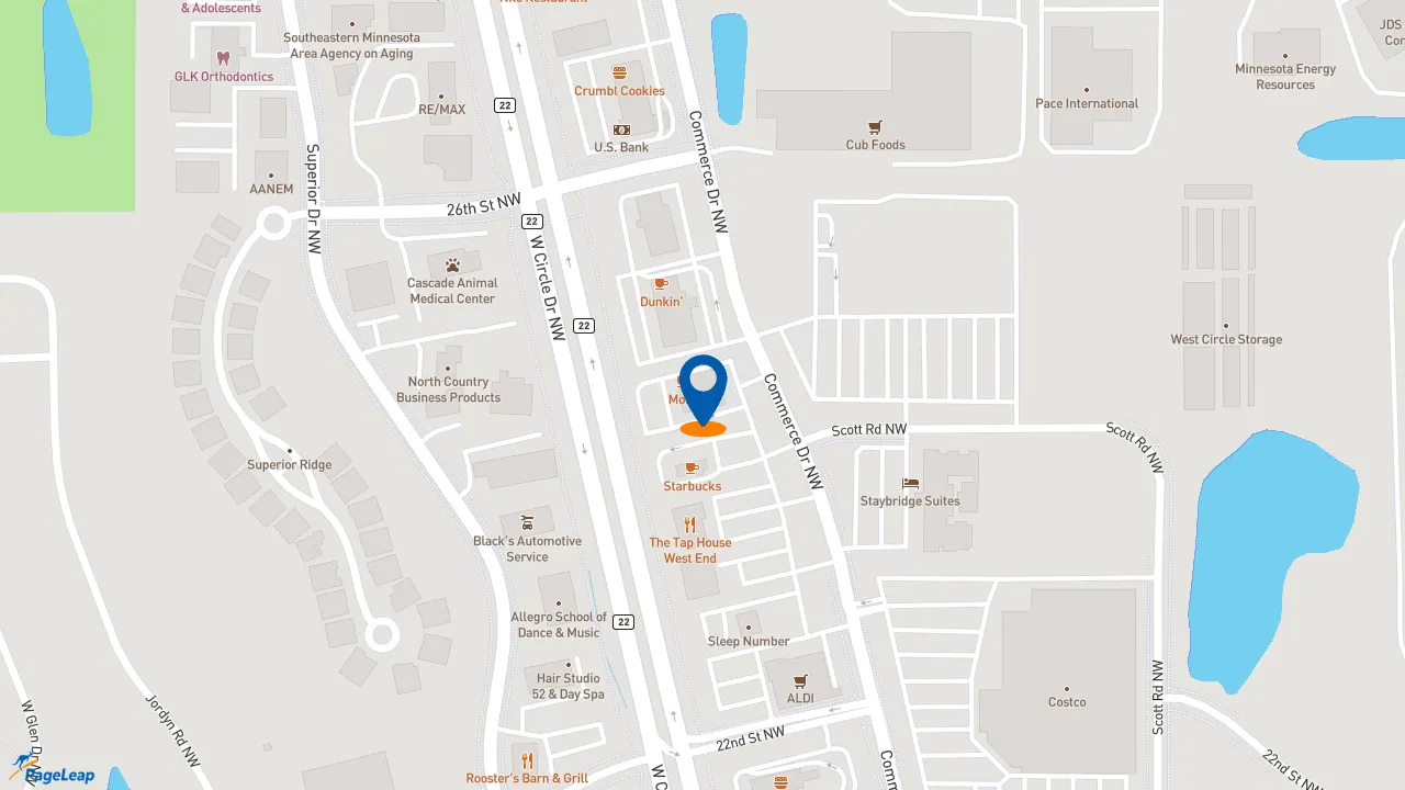 https://pageleap.com map showing location of MOKA in Rochester.