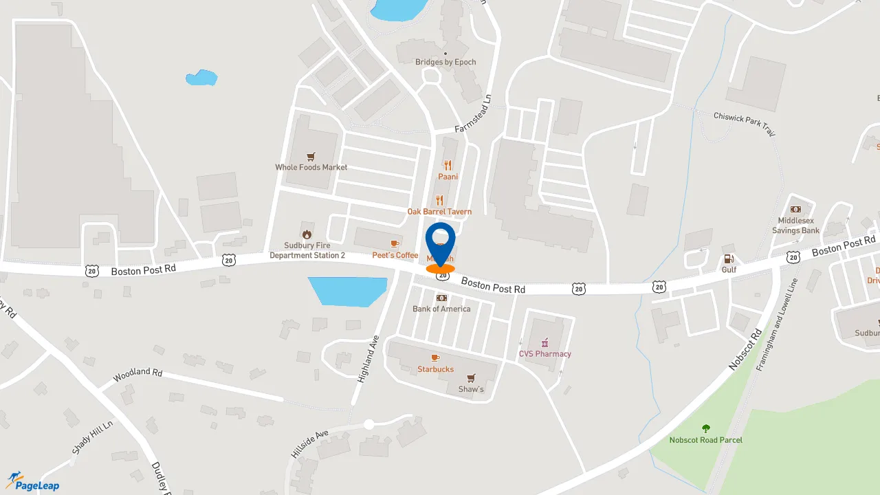 https://pageleap.com map showing location of MOOYAH Burgers, Fries &amp; Shakes in Sudbury.