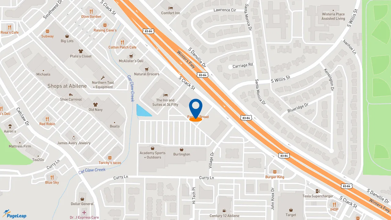 https://pageleap.com map showing location of MOOYAH Burgers, Fries &amp; Shakes in Abilene.
