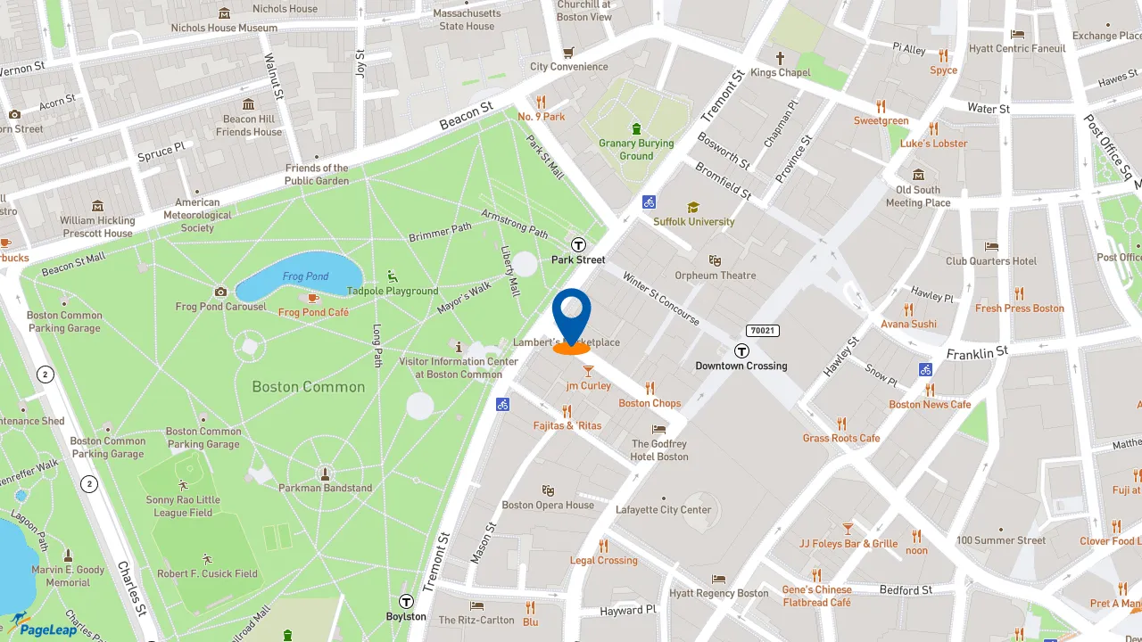 https://pageleap.com map showing location of MOOYAH Burgers, Fries &amp; Shakes in Boston.