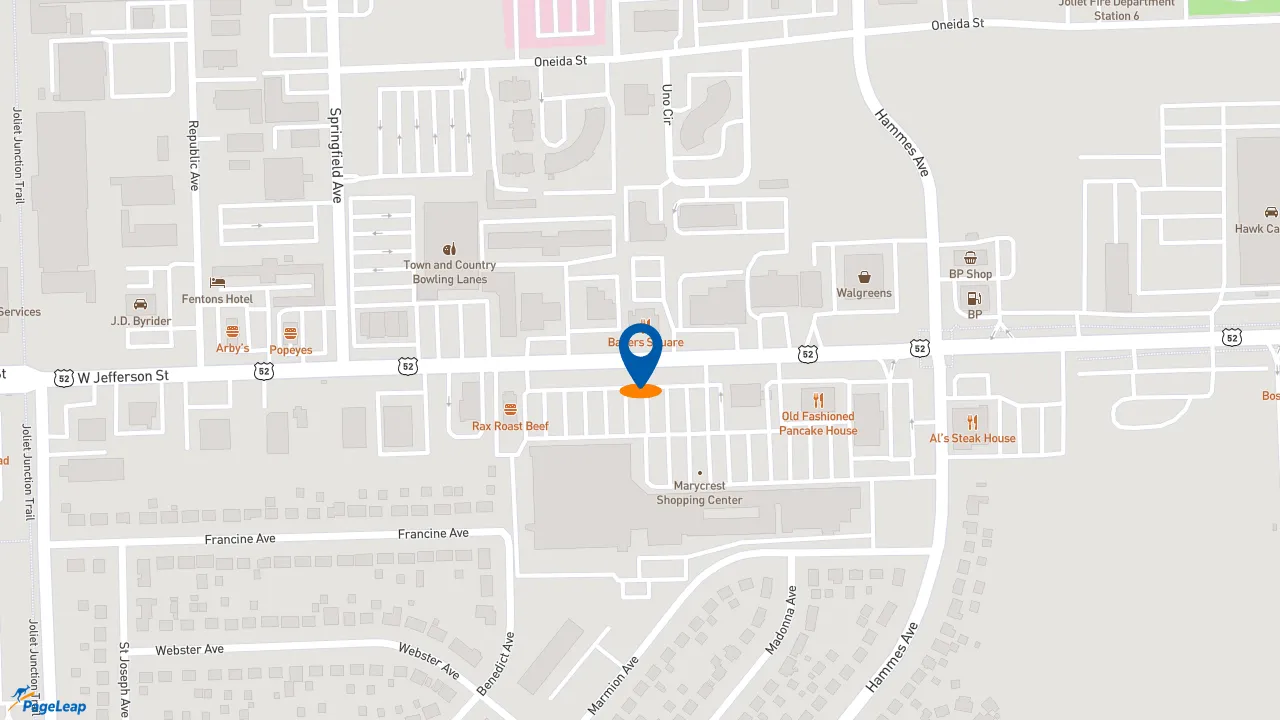https://pageleap.com map showing location of MOOYAH Burgers, Fries &amp; Shakes in Joliet.