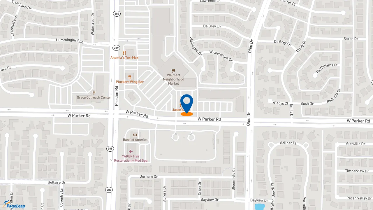 https://pageleap.com map showing location of MOOYAH Burgers, Fries &amp; Shakes in Plano.