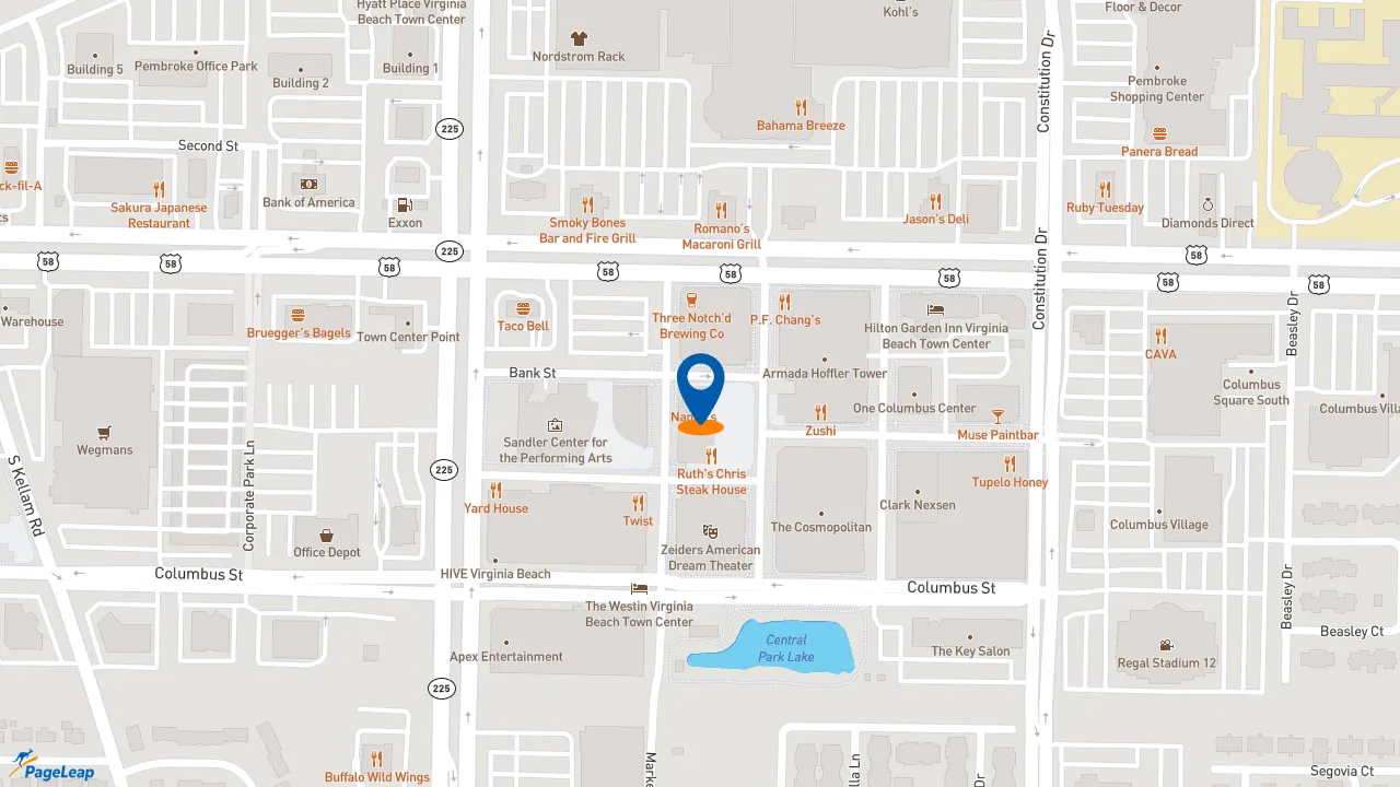 https://pageleap.com map showing location of Nando&#039;s PERi-PERi in Virginia Beach.