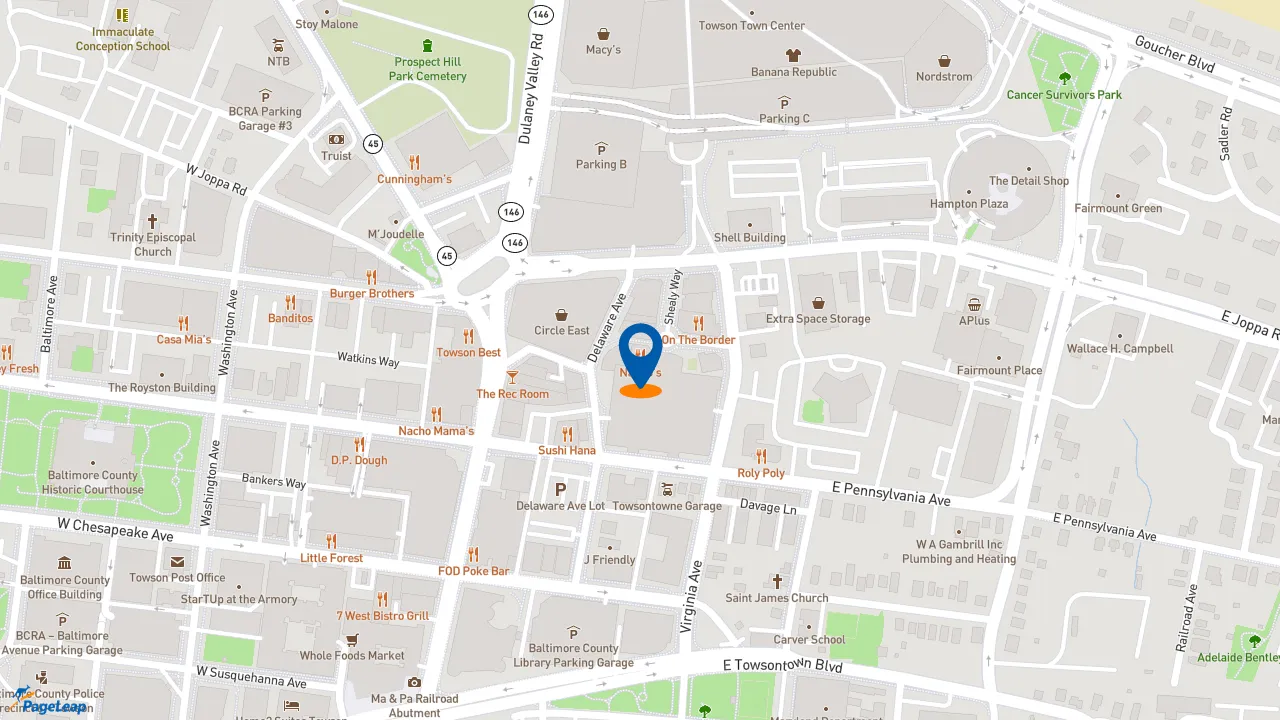 https://pageleap.com map showing location of Nando&#039;s PERi-PERi in Towson.