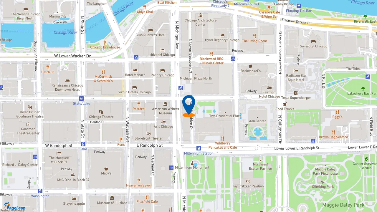 https://pageleap.com map showing location of Nando&#039;s PERi-PERi in Chicago.