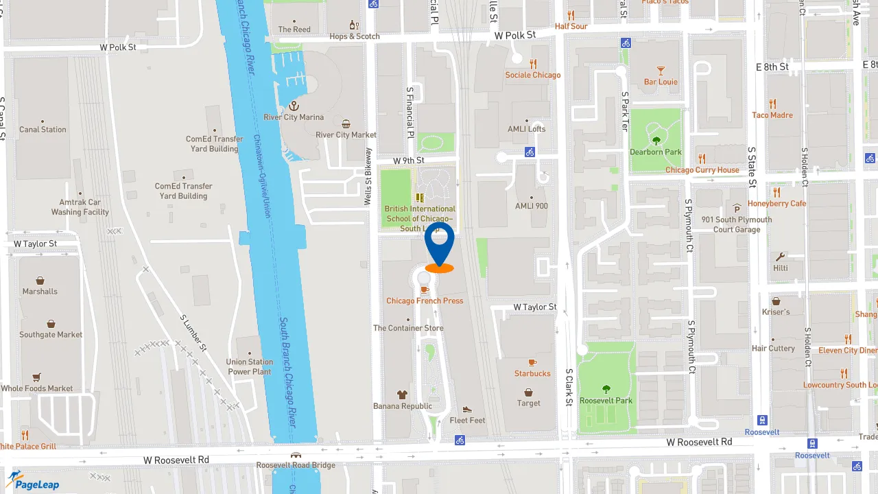 https://pageleap.com map showing location of Nando&#039;s PERi-PERi in Chicago.