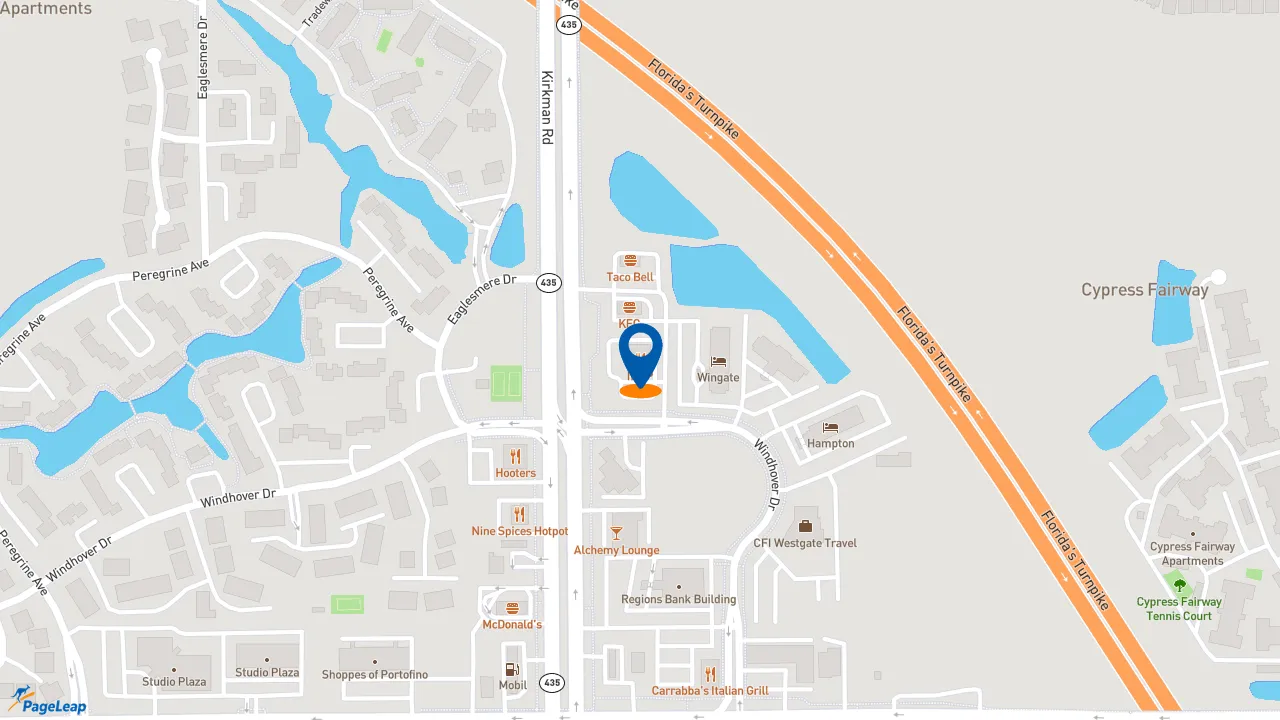 https://pageleap.com map showing location of NASCAR Refuel Tenders &amp; Burgers in Orlando.