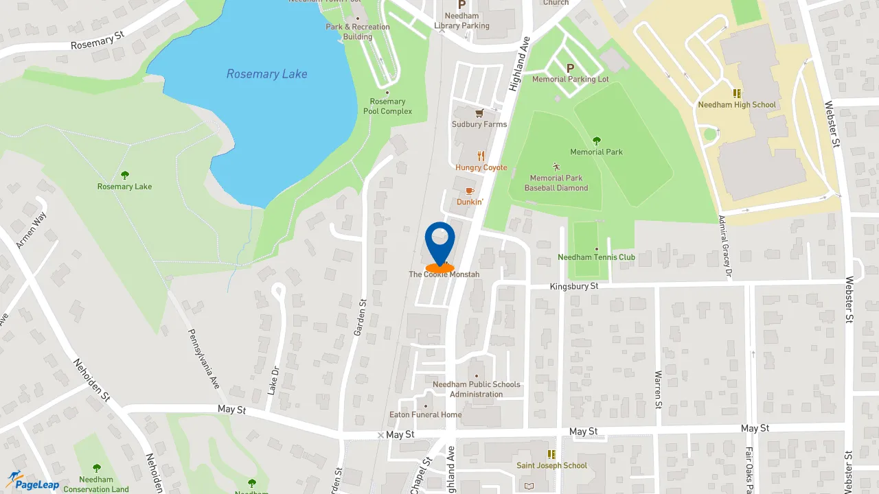 https://pageleap.com map showing location of NASCAR Wings in Needham.