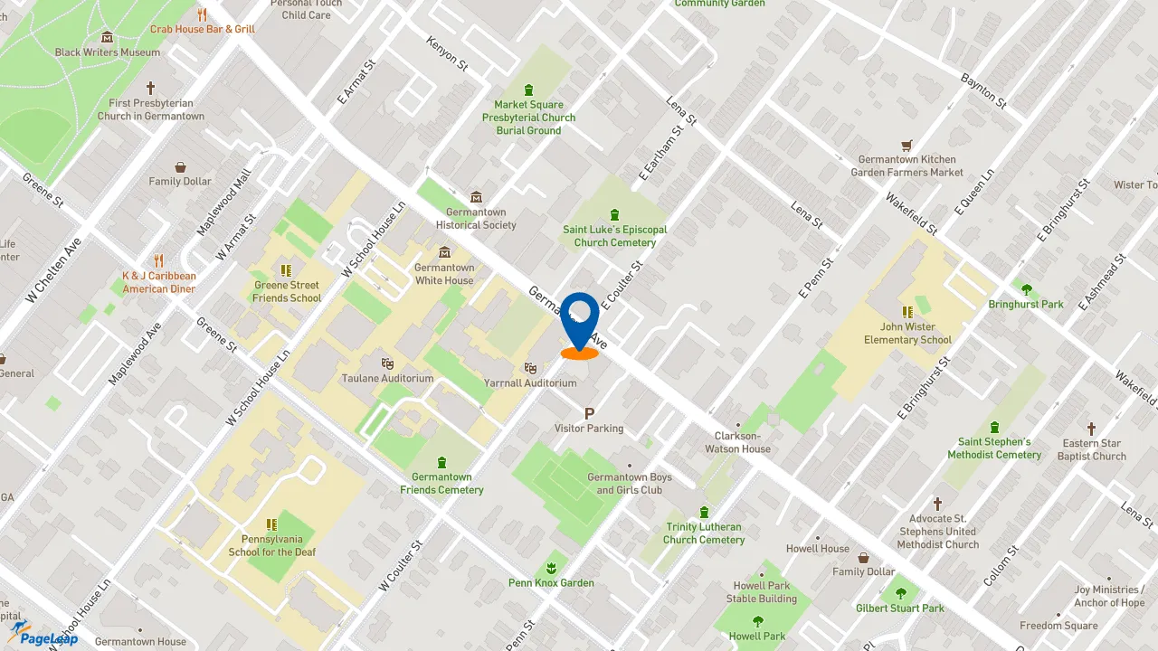 https://pageleap.com map showing location of New Germantown Pizza in Philadelphia.