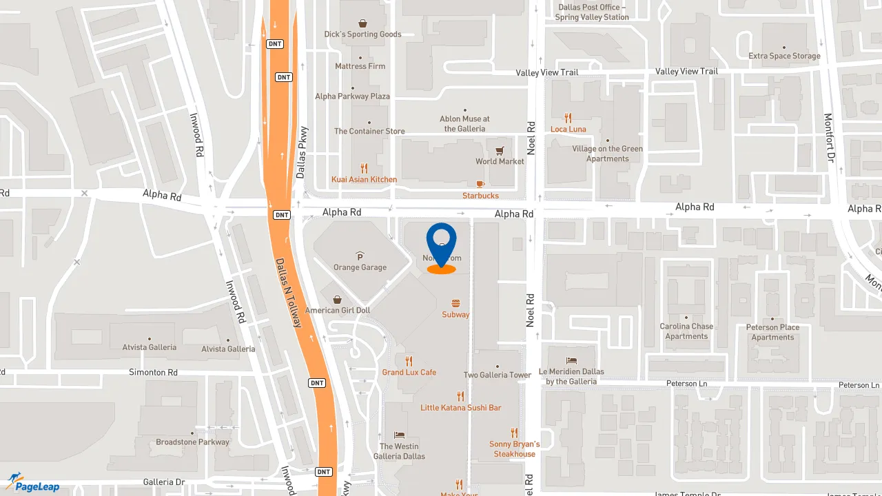 https://pageleap.com map showing location of Nordstrom Ebar Artisan Coffee in Dallas.