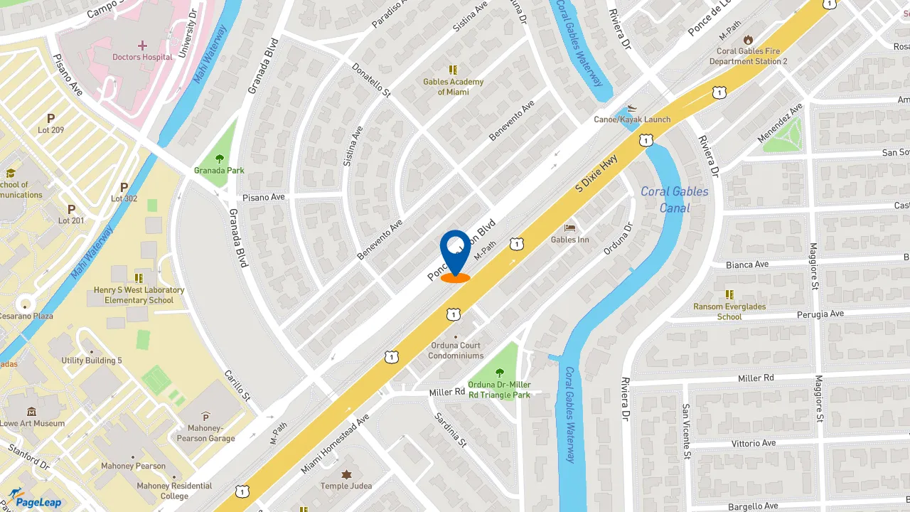https://pageleap.com map showing location of Nordstrom Ebar Artisan Coffee in Coral Gables.