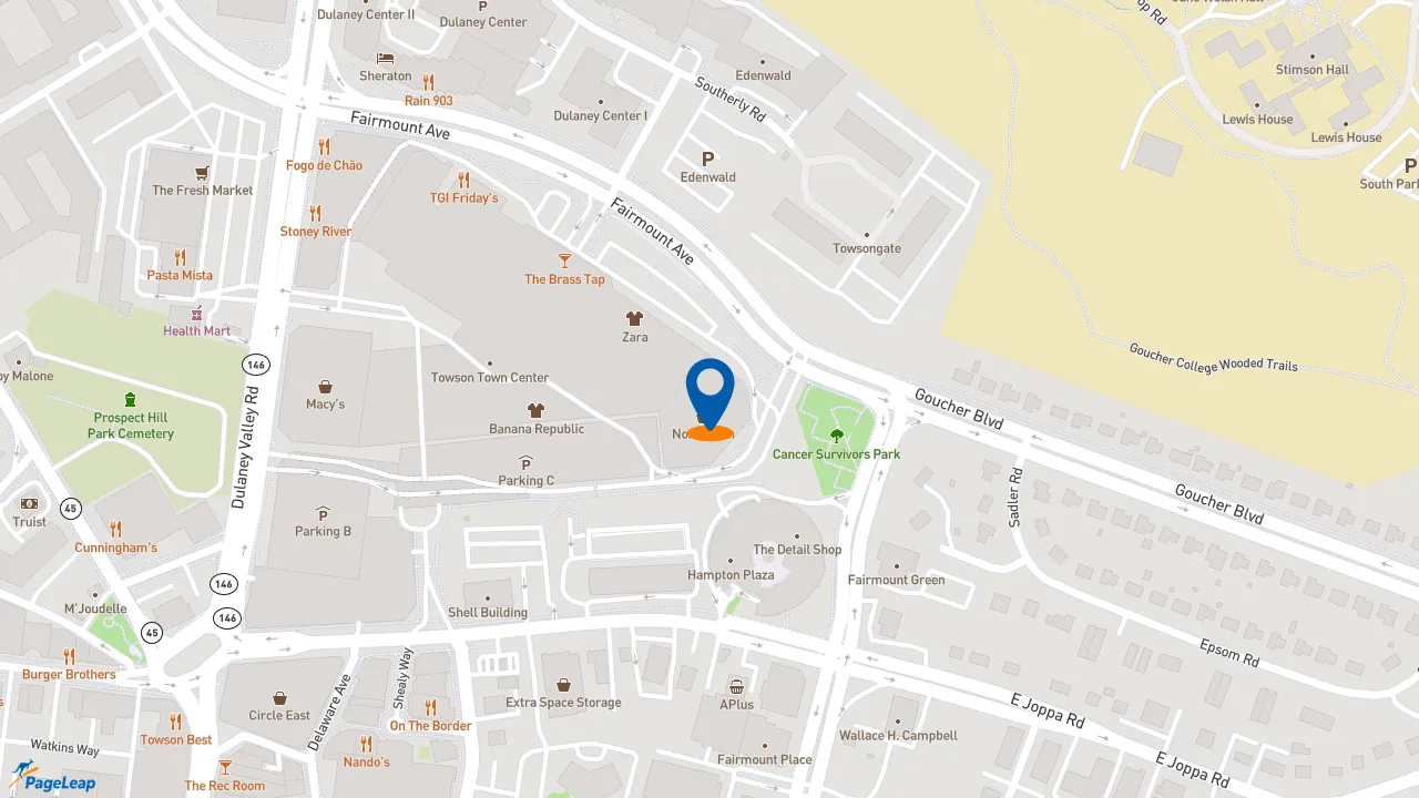https://pageleap.com map showing location of Nordstrom Espresso Bar in Towson.