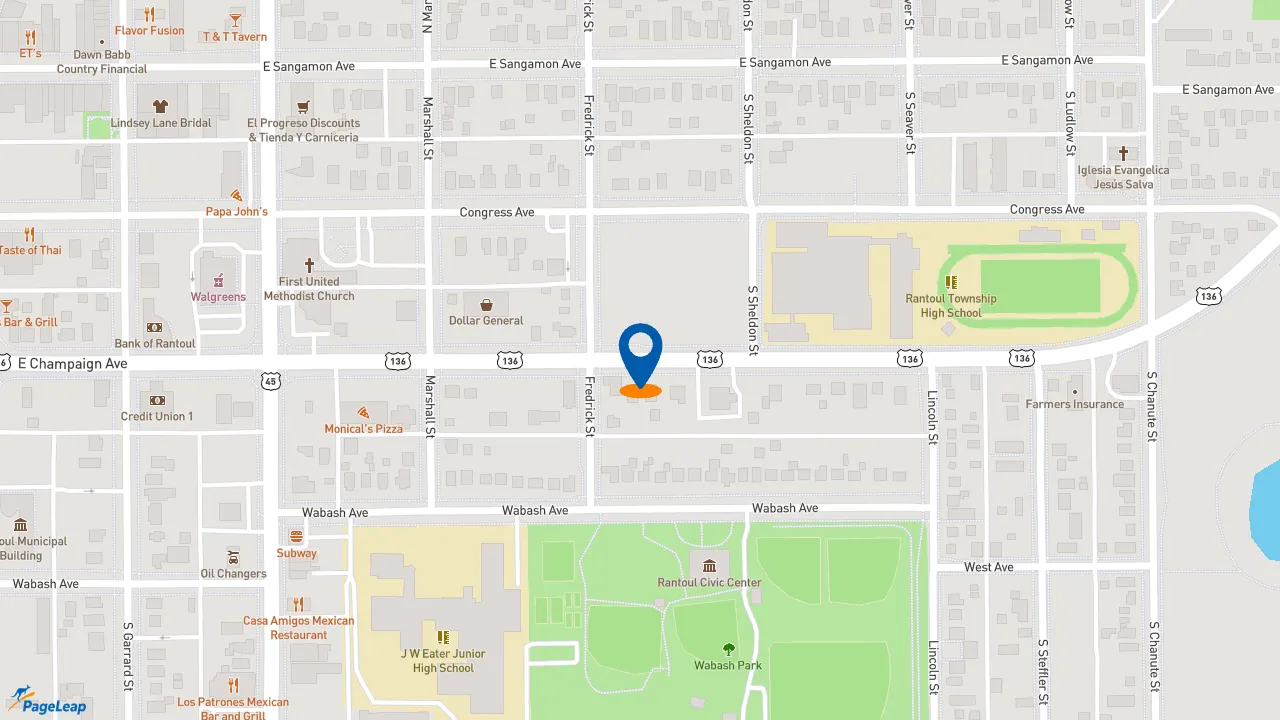 https://pageleap.com map showing location of Oil X Change in Rantoul.