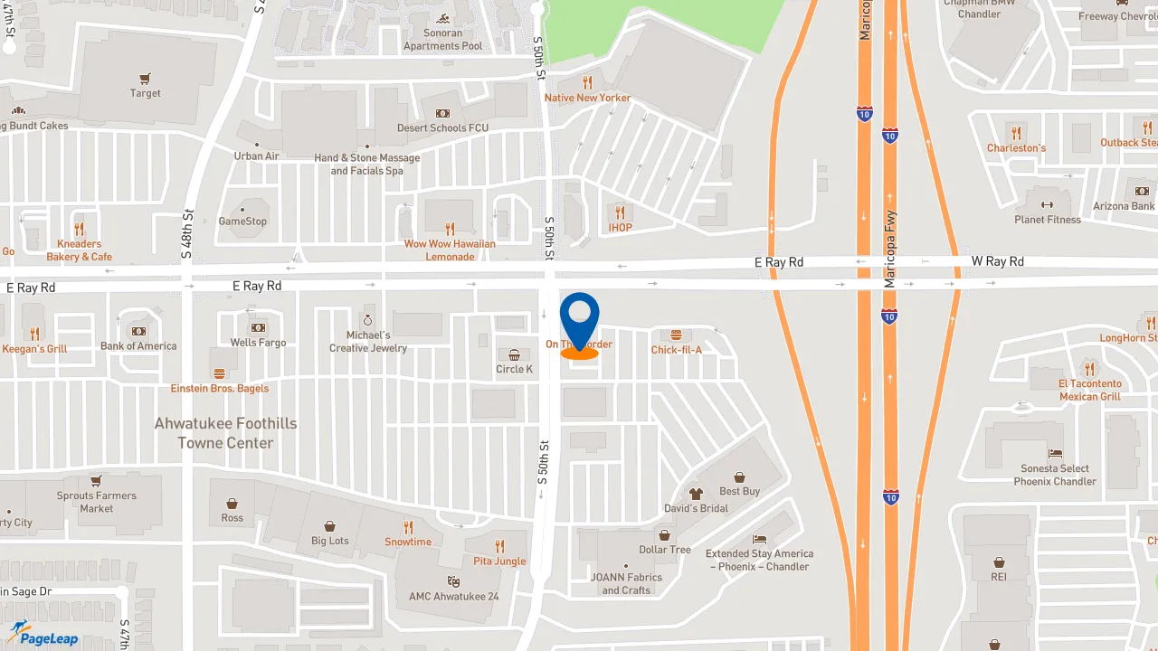https://pageleap.com map showing location of On The Border Mexican Grill &amp; Cantina in Phoenix.