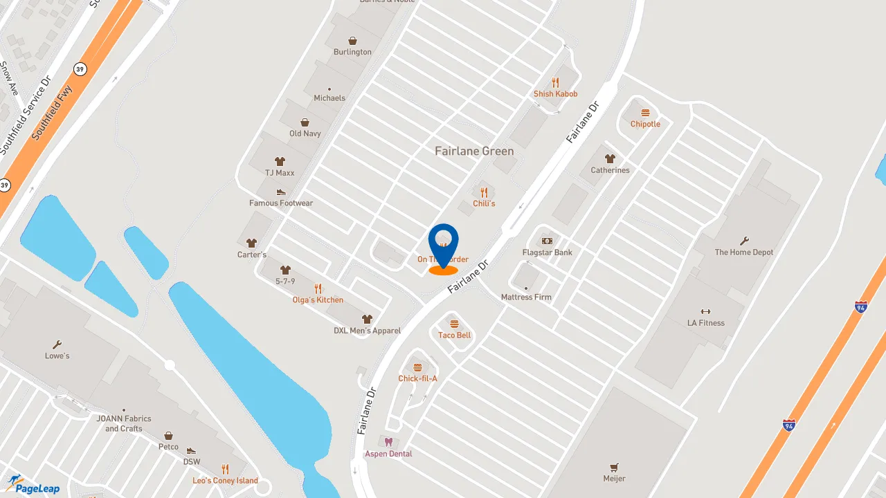 https://pageleap.com map showing location of On The Border Mexican Grill &amp; Cantina in Allen Park.